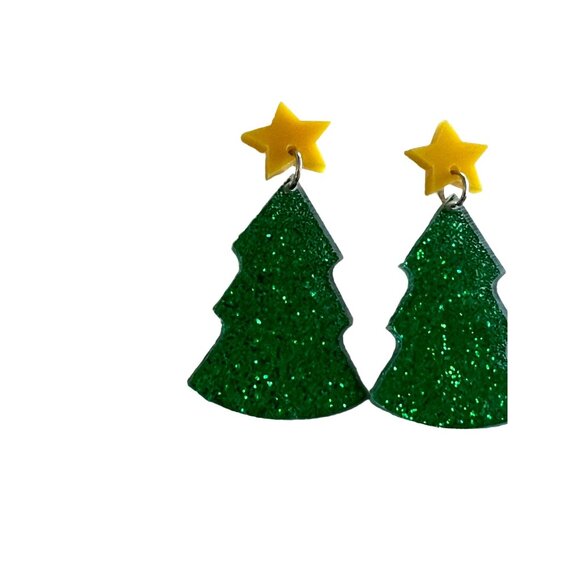 CHRISTMAS Tree Glitter Holiday Drop Earrings NEW - Picture 3 of 3